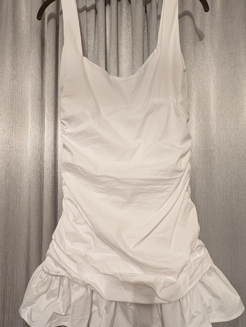 Women's White Sleeveless Ruffle-Hem Mini Dress